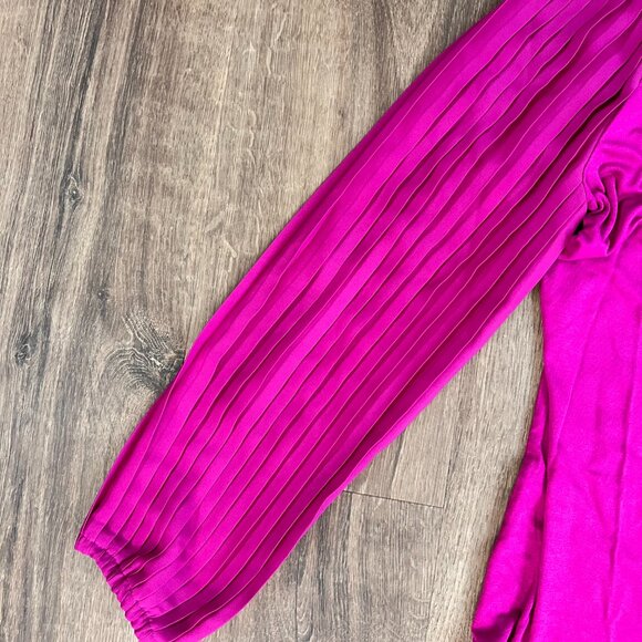 NEW Talbots Pleated Sleeve Crewneck Top Magenta Pink Sz L - Picture 9 of 13